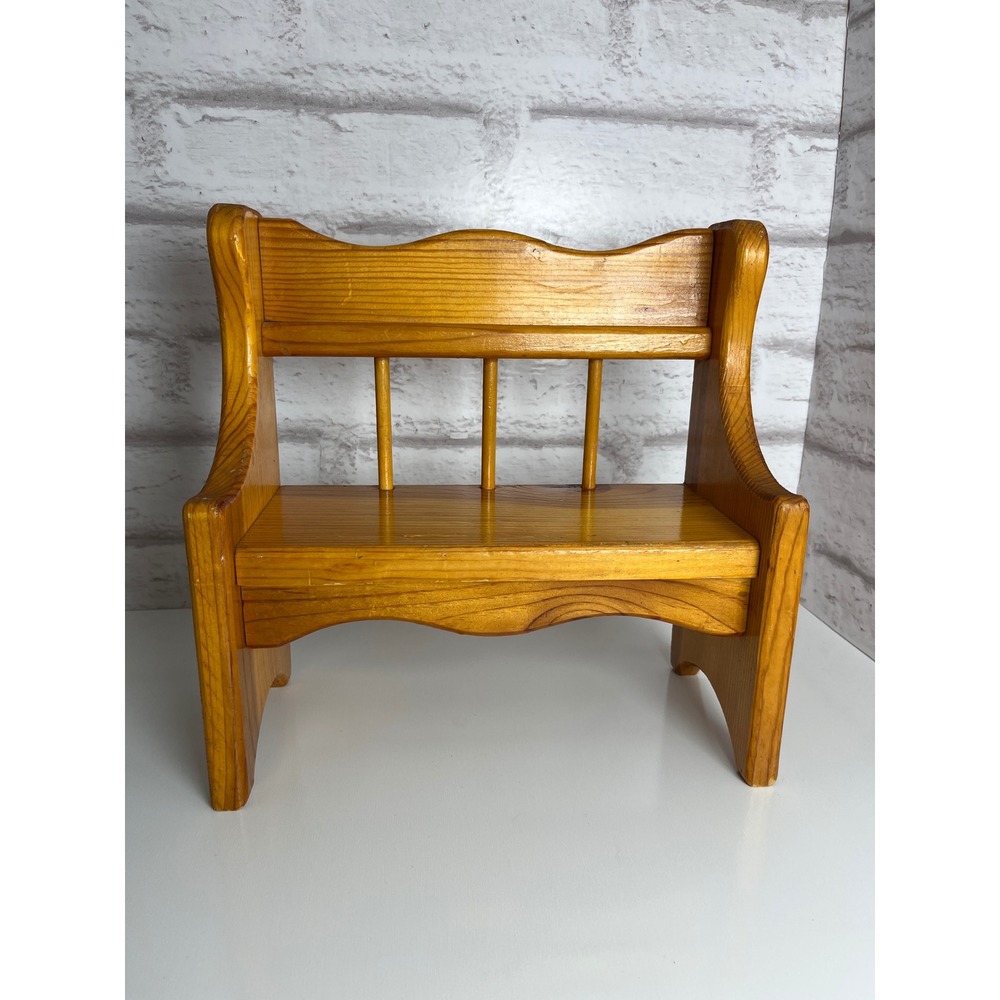 Vintage Miniature Wooden Spindle Back Rustic Bench Honey Pine Doll Display Decor
